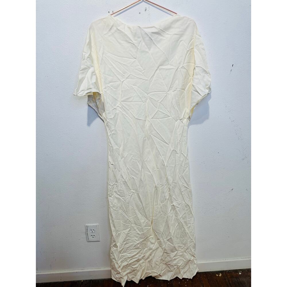 RÓHE Off-White Minimalist Mid-Length Drapey Sleeves Fluid Satin Dress Size 42 - Picture 4 of 9